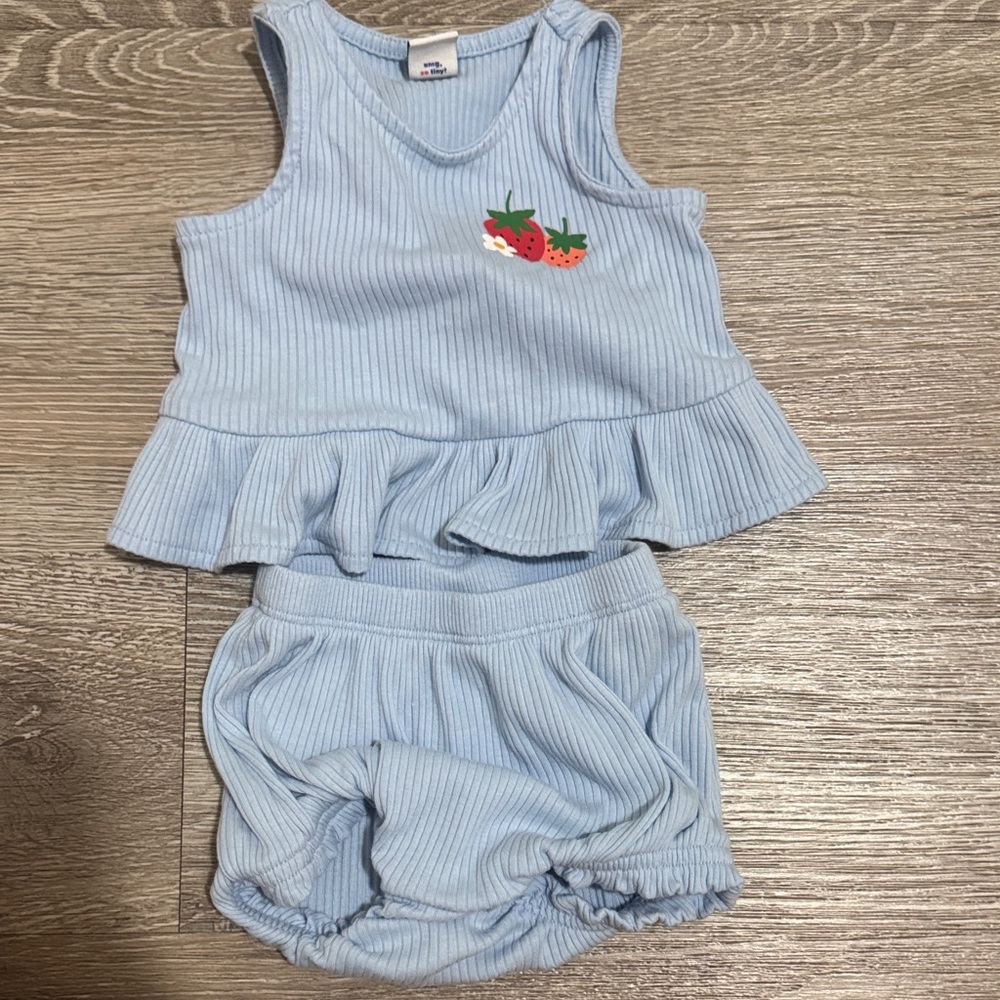 Old Navy Light Blue Baby Set with Strawberry Design